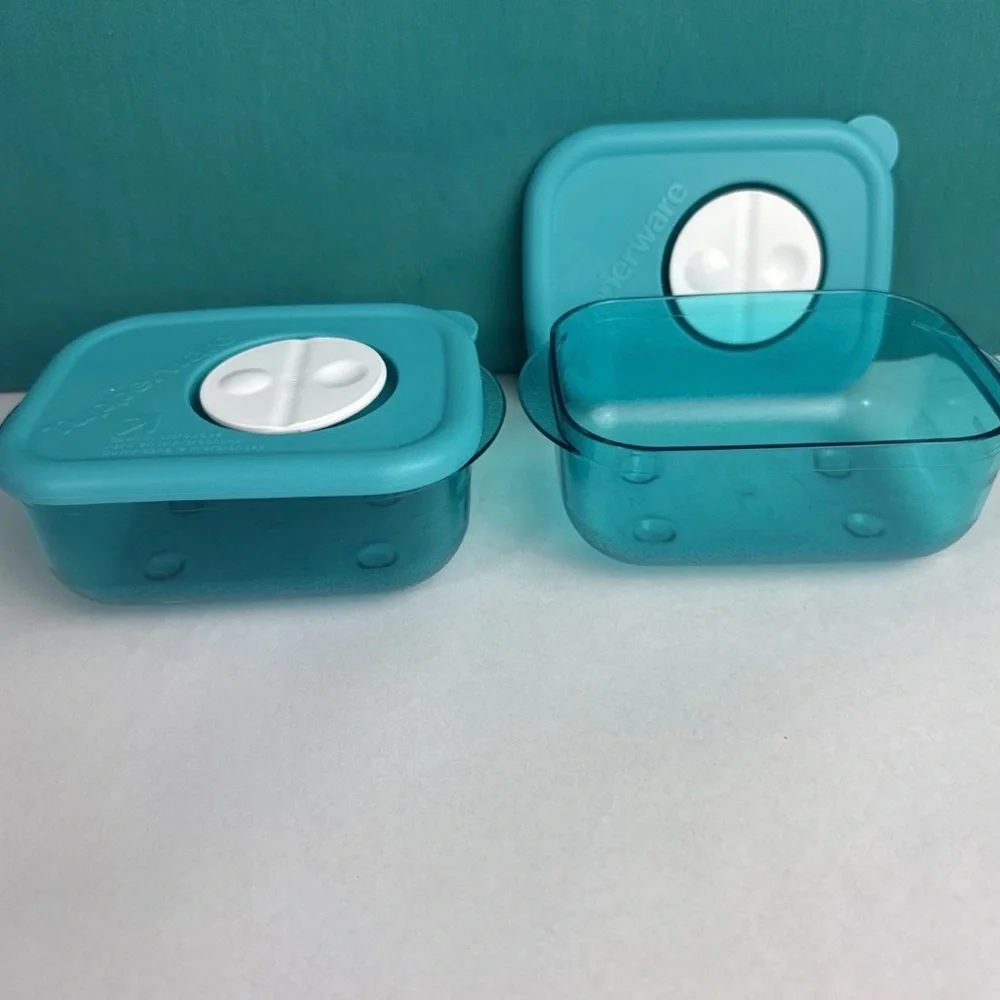 Tupperware Rock N Serve Small 1 Cup /260ml Peacock Blue Rare New Set Of 2 New